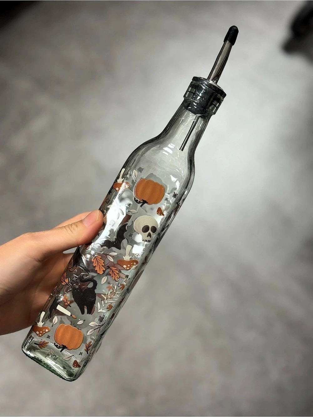 Halloween Pumpkin Skull Glass Oil Bottle